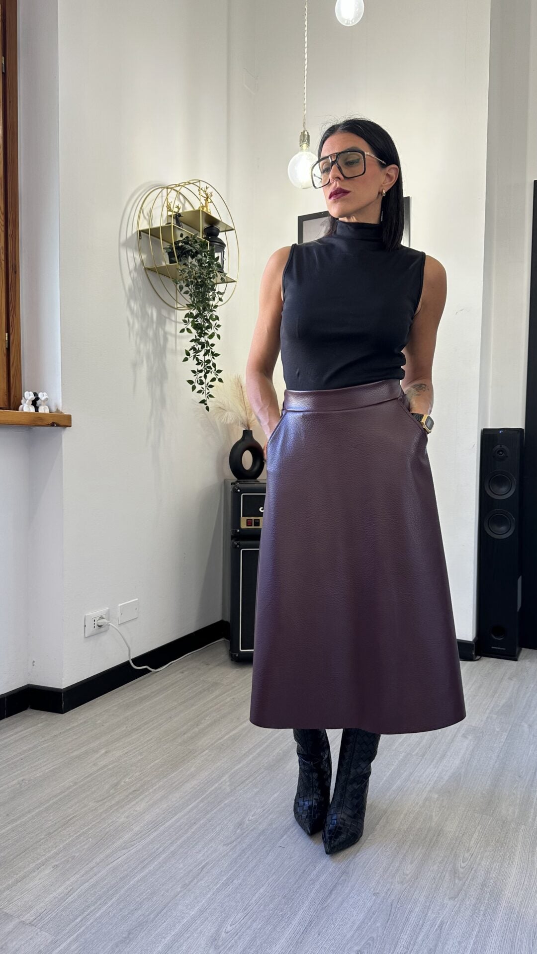 GONNA LUNGA IN ECOPELLE BORDEAUX