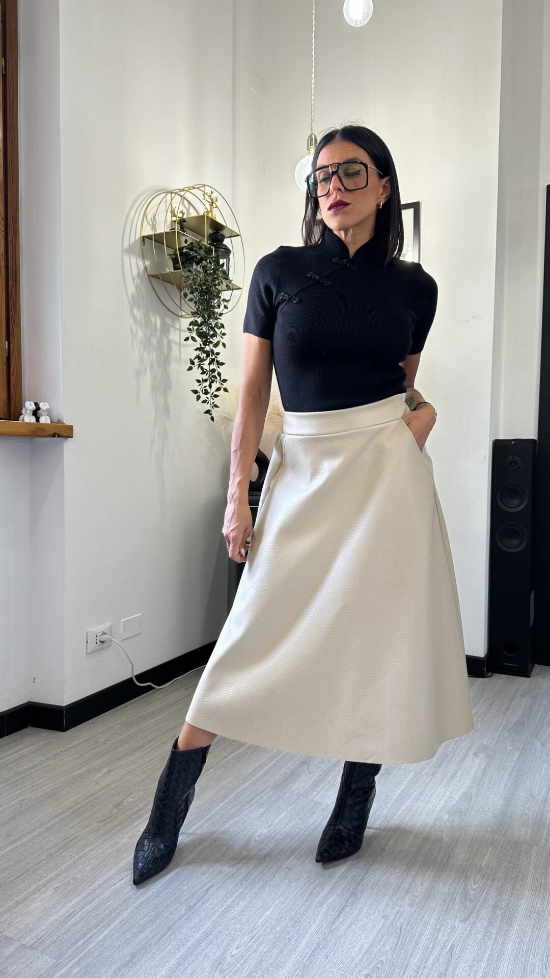 GONNA LUNGA IN ECOPELLE BEIGE