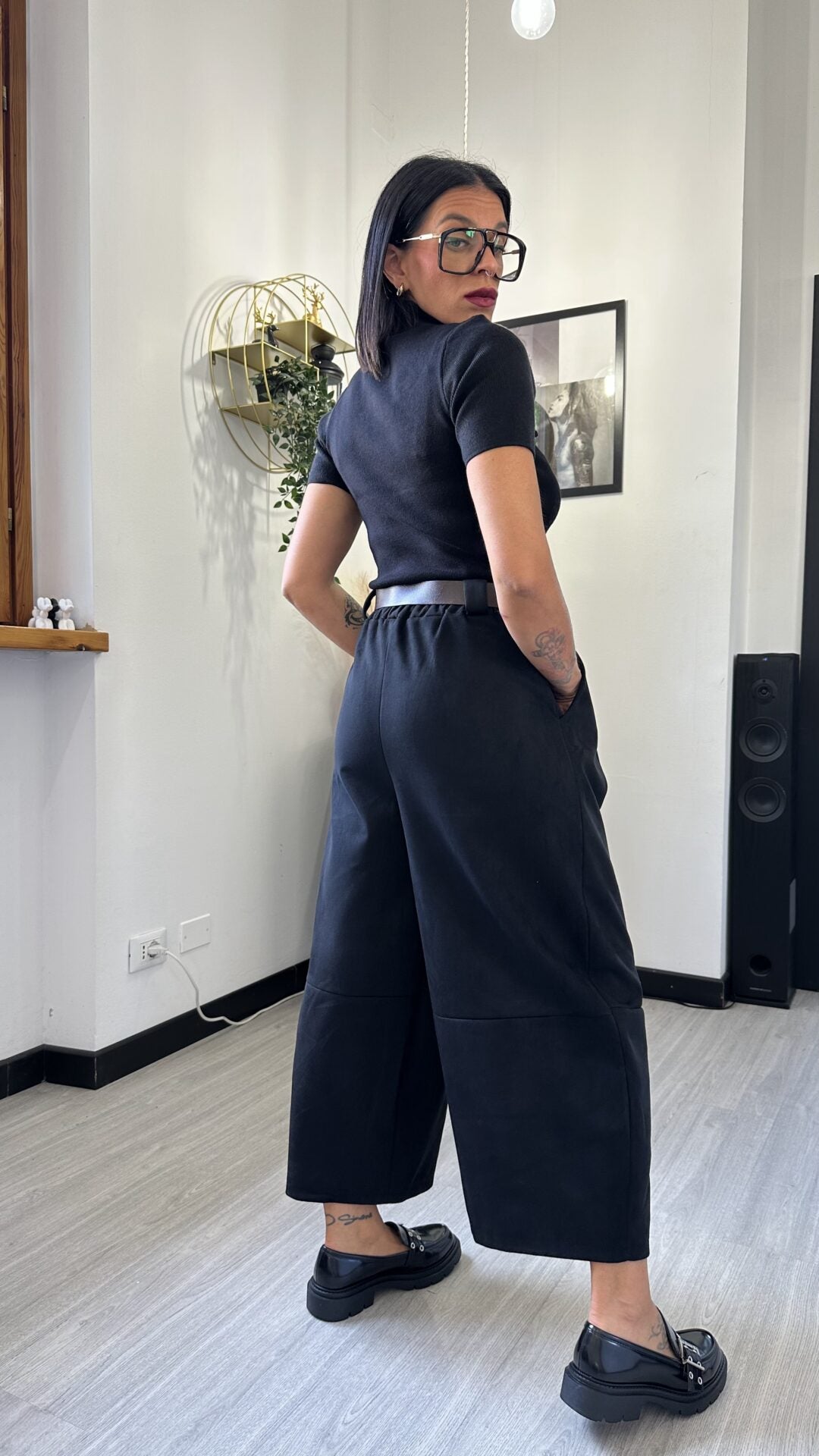 PANTALONE BALLOON SCAMOSCIATO NERO
