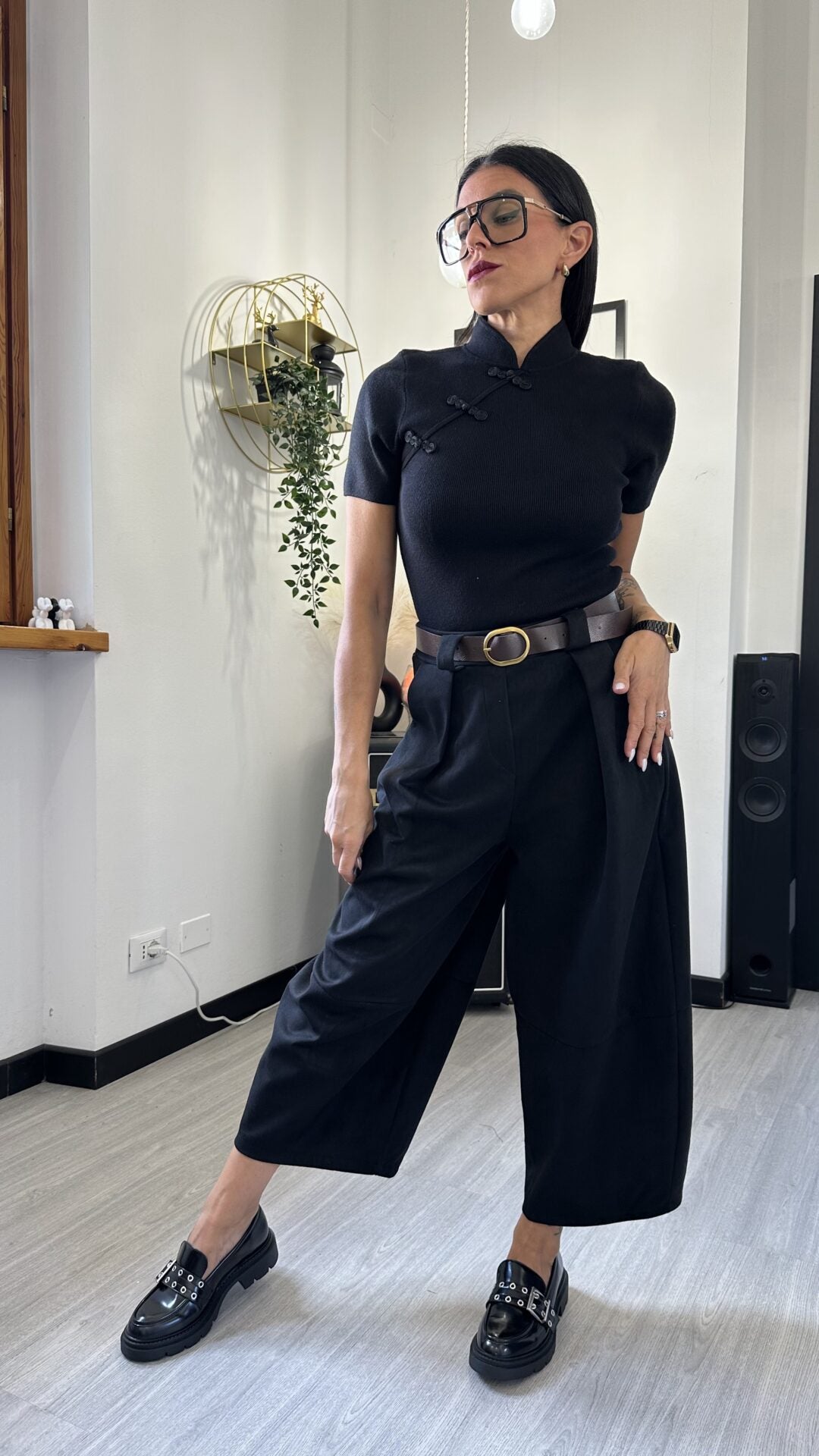 PANTALONE BALLOON SCAMOSCIATO NERO