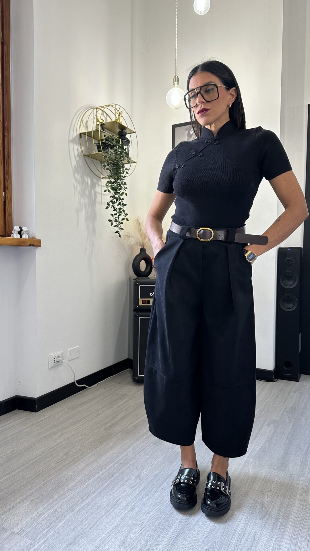 PANTALONE BALLOON SCAMOSCIATO NERO