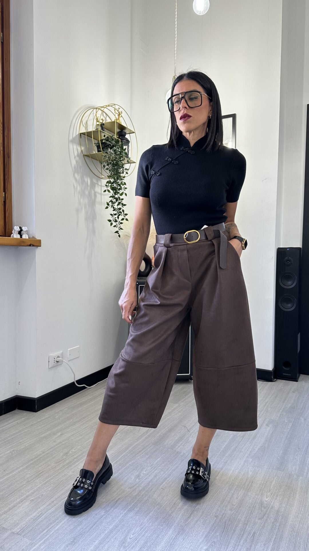 PANTALONE BALLOON SCAMOSCIATO MARRONE