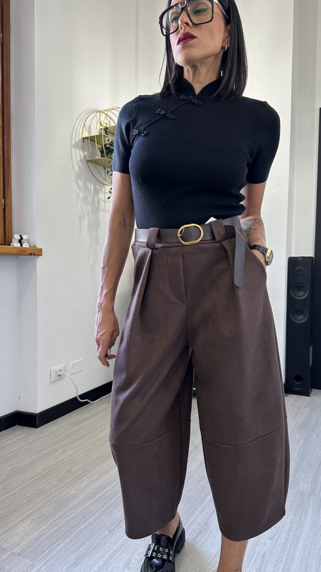 PANTALONE BALLOON SCAMOSCIATO MARRONE