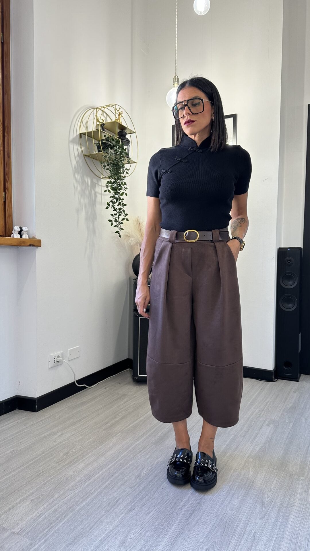 PANTALONE BALLOON SCAMOSCIATO MARRONE