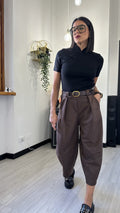 PANTALONE BALLOON SCAMOSCIATO MARRONE