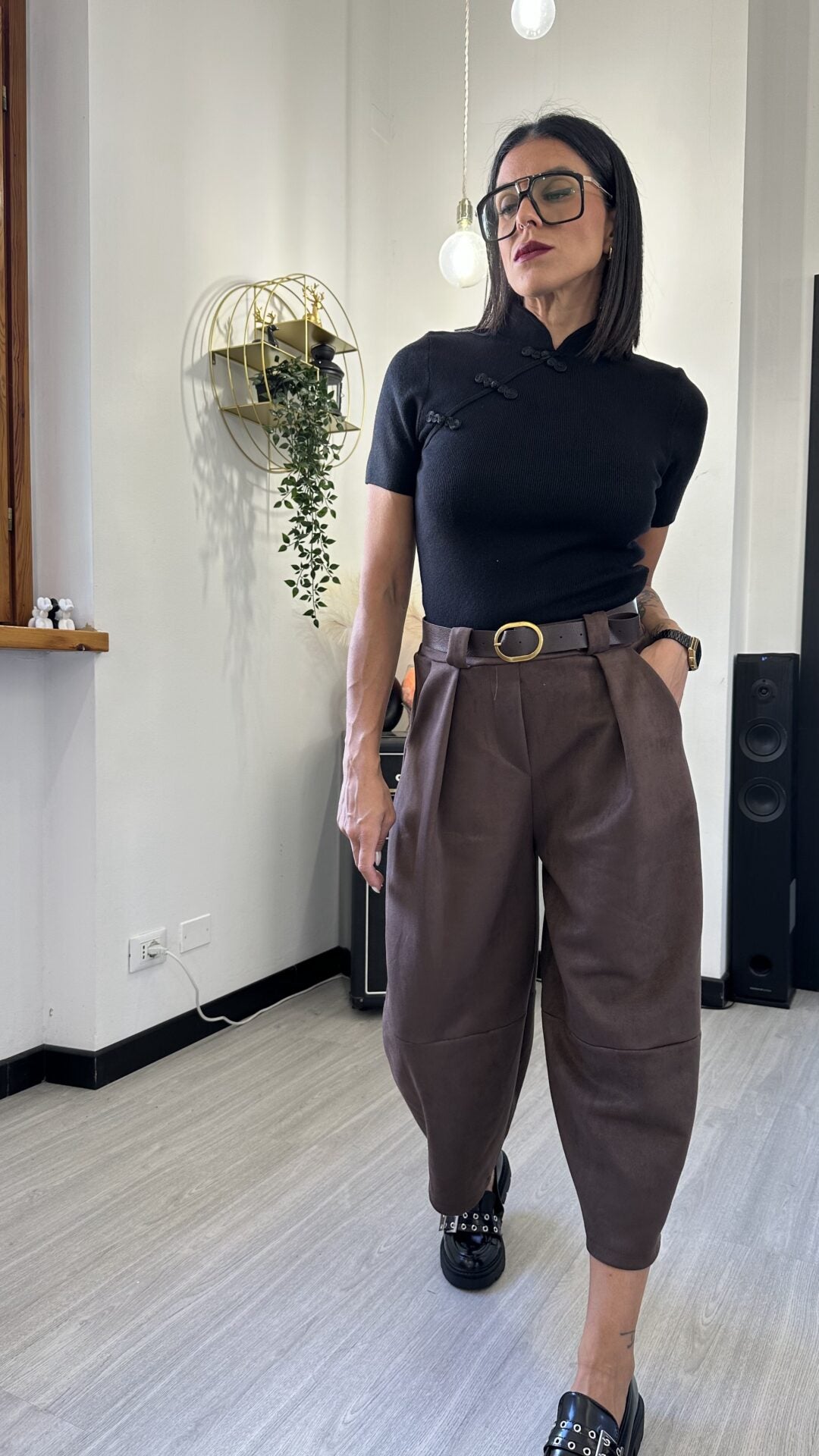 PANTALONE BALLOON SCAMOSCIATO MARRONE