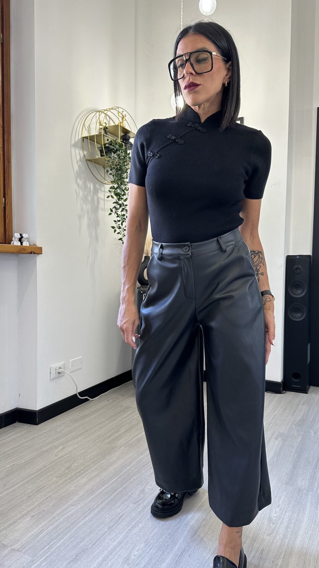 PANTALONE A PALAZZO IN ECOPELLE