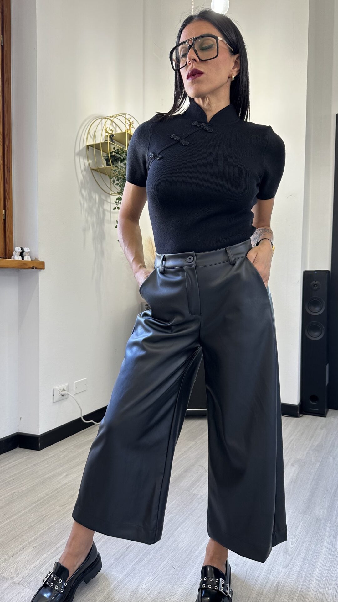 PANTALONE A PALAZZO IN ECOPELLE