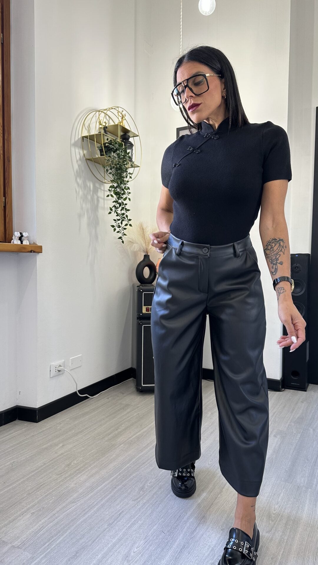 PANTALONE A PALAZZO IN ECOPELLE