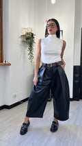 PANTALONE BAGGY LARGO IN ECOPELLE NERO