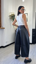 PANTALONE BAGGY LARGO IN ECOPELLE NERO