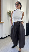 PANTALONE BAGGY LARGO IN ECOPELLE MARRONE