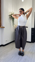 PANTALONE BAGGY LARGO IN ECOPELLE MARRONE
