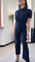 T-SHIRT MAGLIONCINO COLLO COREANO NERA