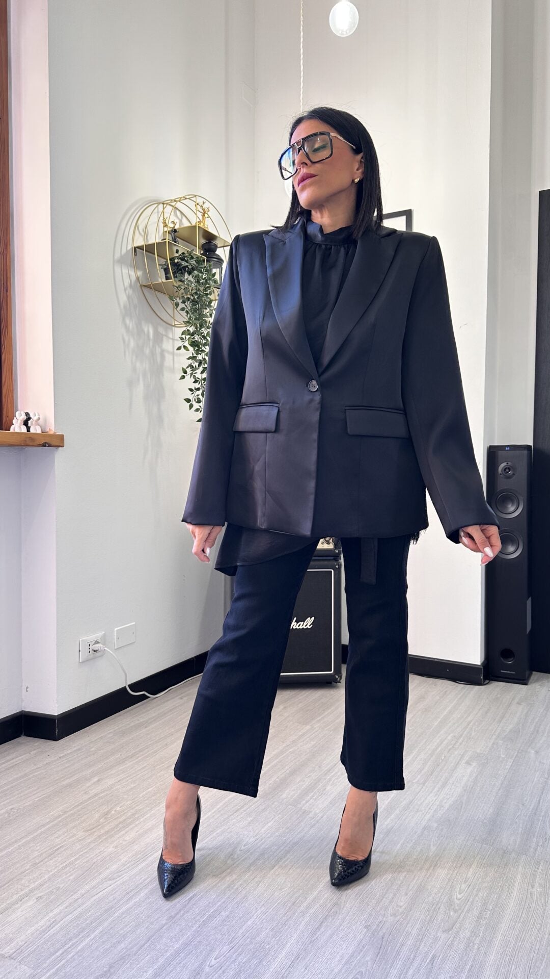 BLAZER SATIN NERO CON PIZZO