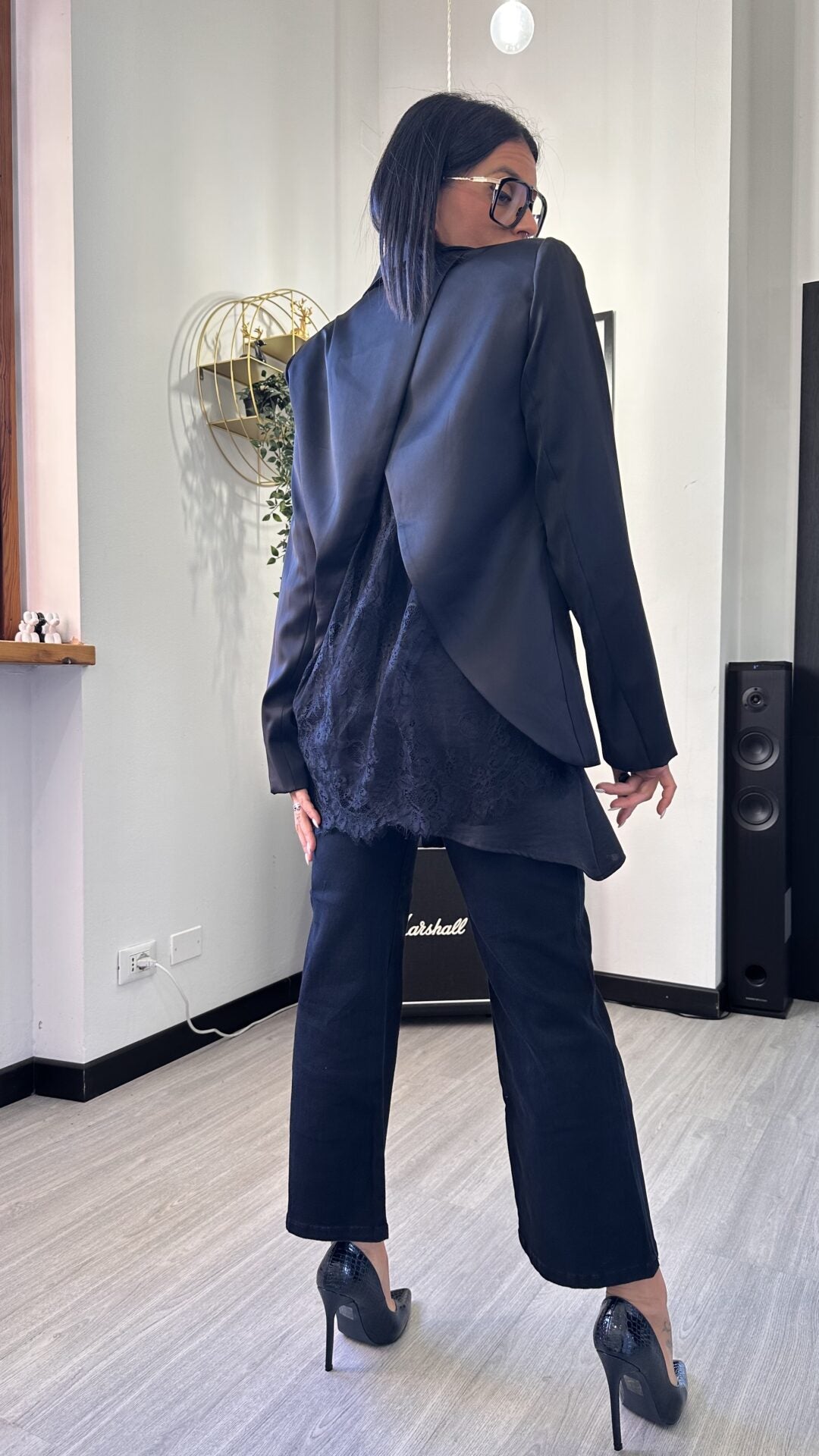 BLAZER SATIN NERO CON PIZZO