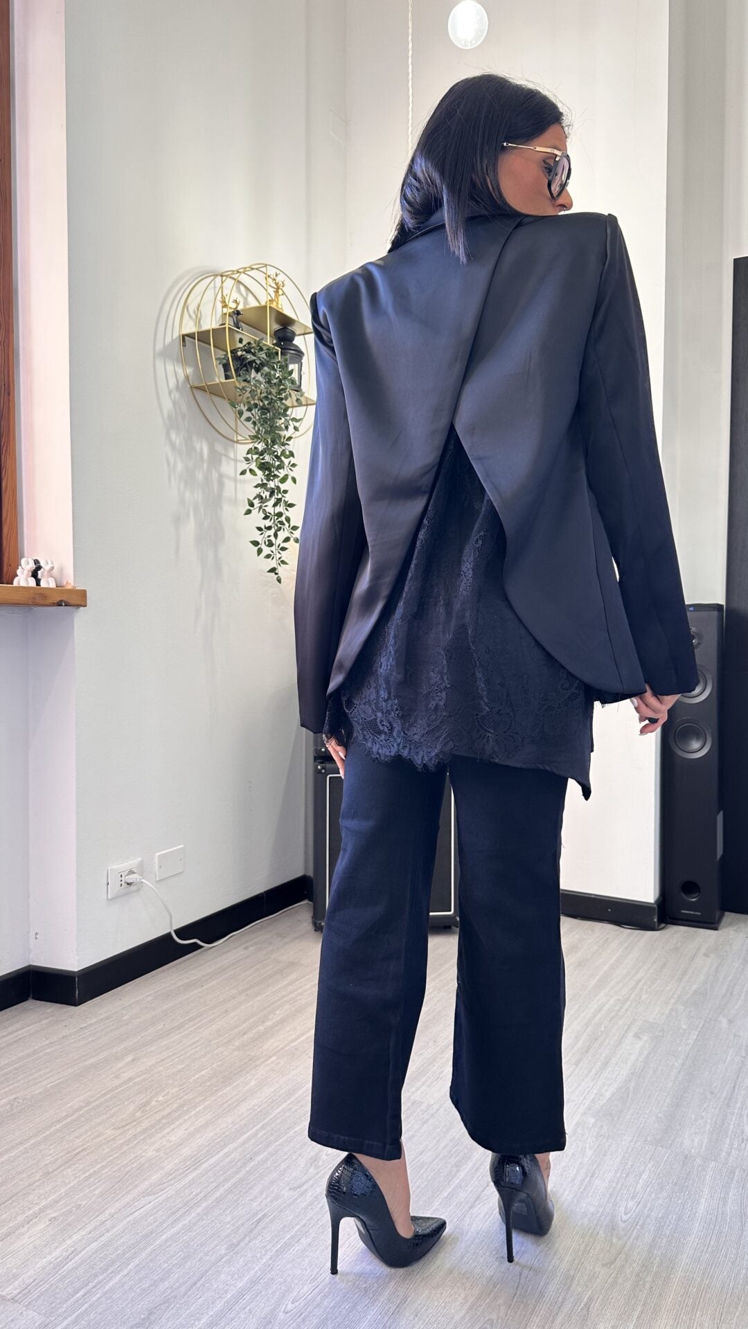 BLAZER SATIN NERO CON PIZZO